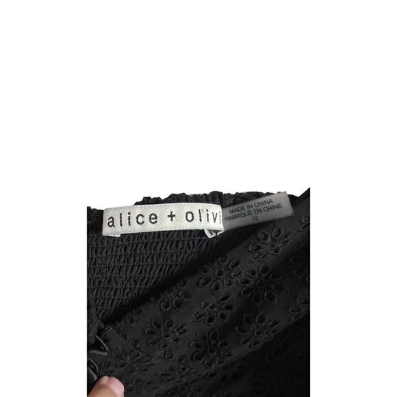 Alice + Olivia Long Maxi Jumpsuit Womens Size 12 Black Embroidered Eyelet Back - Picture 5 of 10